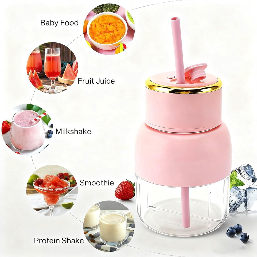 Portable Blender – USB Rechargeable 800ml Juice Blender with 6 Blades, Mini Juicer Cup for Shakes and Smoothies, for Sports, Travel, Gym, Office (White)