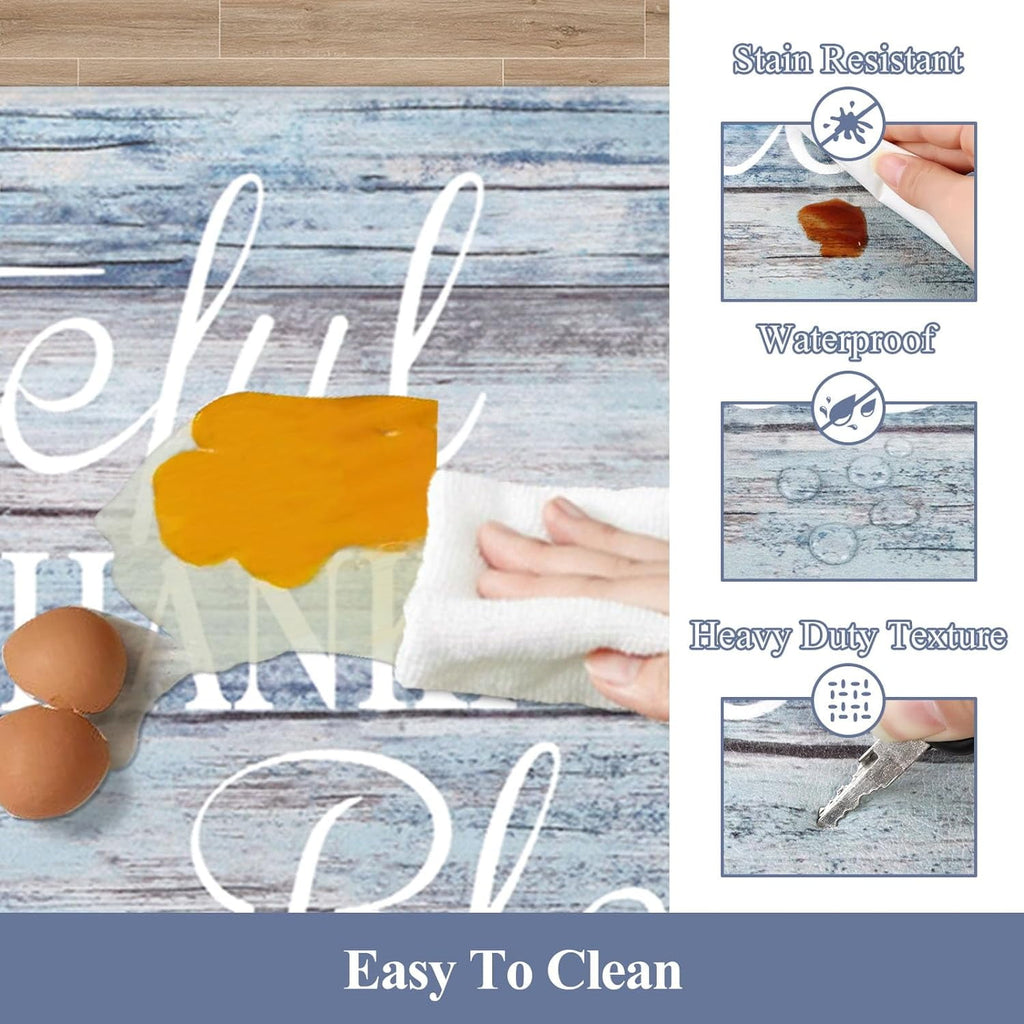 Findosom 2pcs Kitchen Rug Set, 18"x30"+18"x47" Non-slip Anti-Fatigue Kitchen Mats Farmhouse Waterproof Kitchen Runner,Ergonomic Comfort Cushioned Standing Mat for Floor,Home,Office,Sink,Laundry Blue