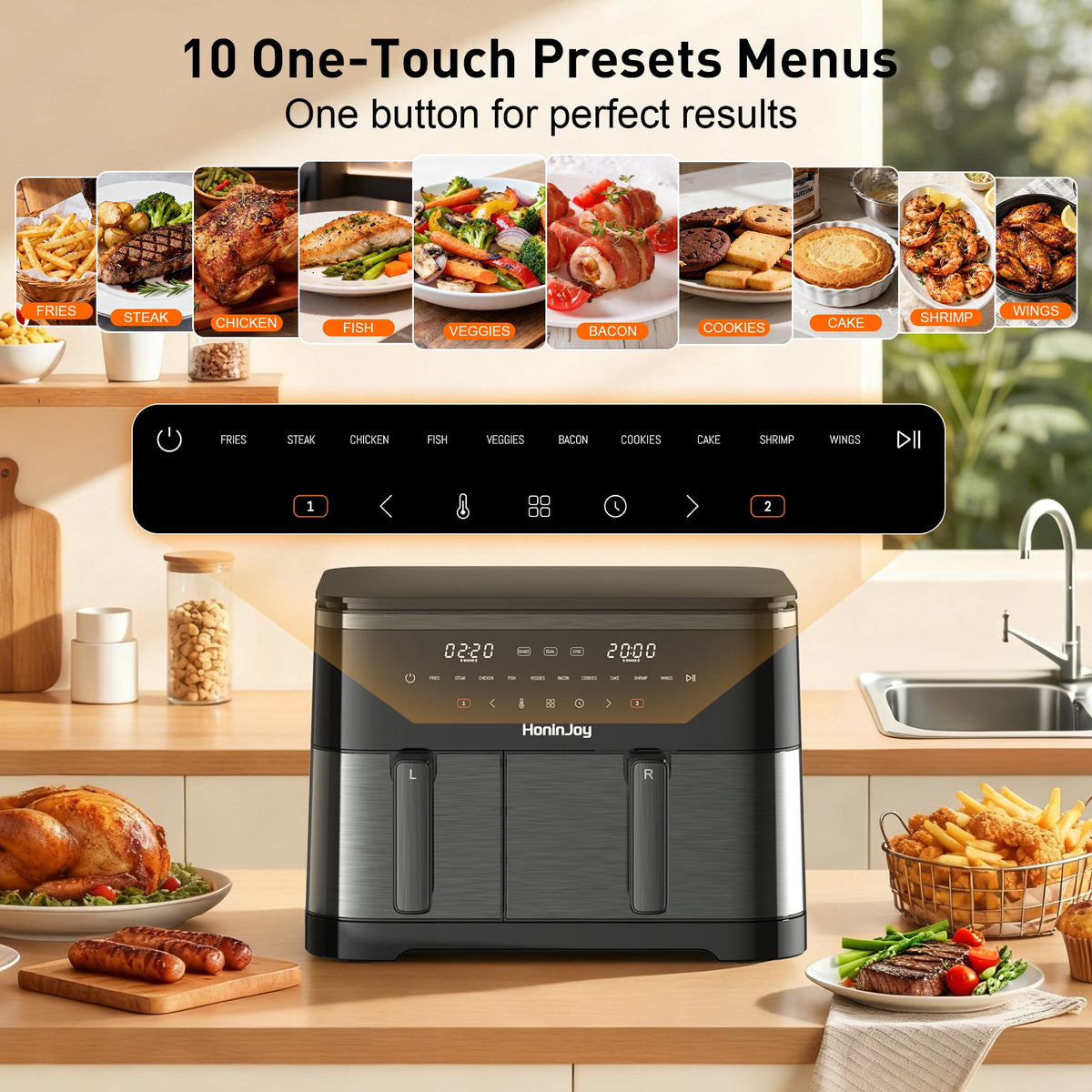 HoninJoy 12 QT Large Dual Basket Air Fryer, With Visible Cooking Window( 50PCS Air Fryer Liners Included)-New