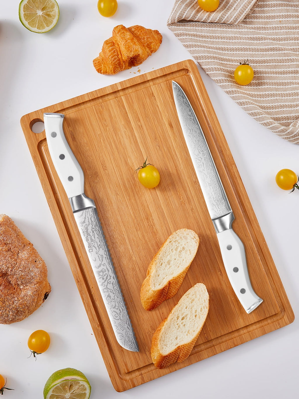 D.Perlla Knife Set, 14 Pcs Kitchen Knives Set with Built-in Sharpener, German Stainless Steel Knife Sets with Block