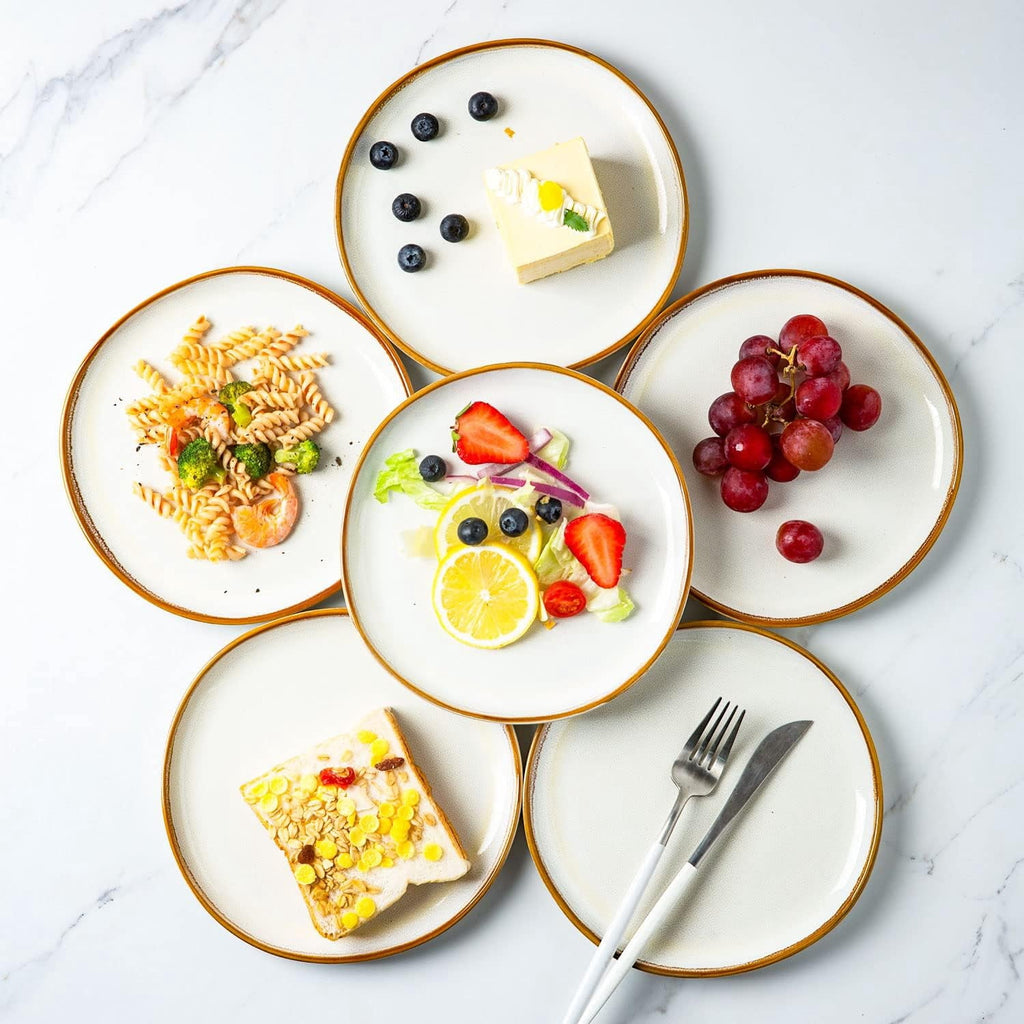 AmorArc Ceramic Plates Set of 6, 8.5 Inch Handmade Reactive Glaze Stoneware Plates set for Dessert, Salad, Appetizer, Dinner, Microwave & Dishwasher Safe, Scratch Resistant-Gade Green