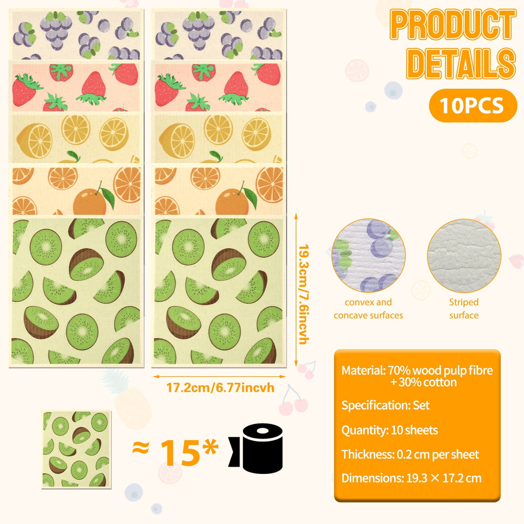 Xiyztok Kitchen Swedish Dishcloth 10 Pack Reusable Paper Towel Non Scratch Swedish Kitchen Towel Absorbent for Wiping Countertop Glass Ceramic