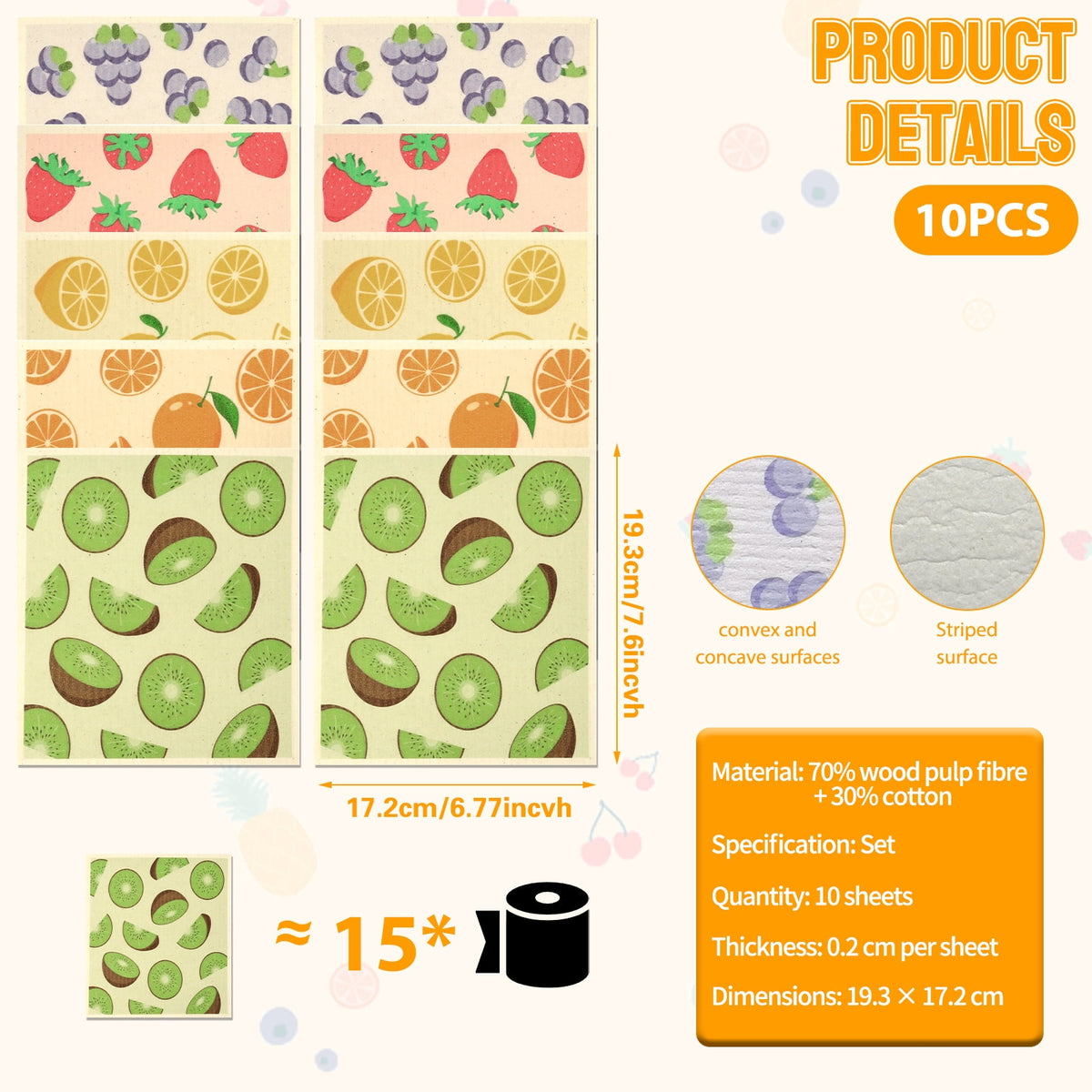 Xiyztok Kitchen Swedish Dishcloth 10 Pack Reusable Paper Towel Non Scratch Swedish Kitchen Towel Absorbent for Wiping Countertop Glass Ceramic