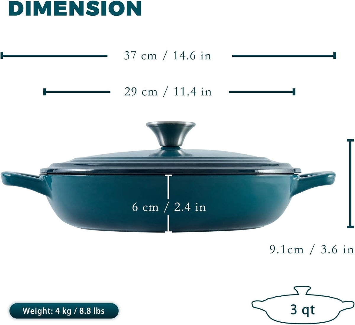 Flavehc Braiser Enameled Cast Iron Braiser 3 qt Braiser Pan with Lid Purple Shallow Cast Iron Casserole Braiser Pan with Handels