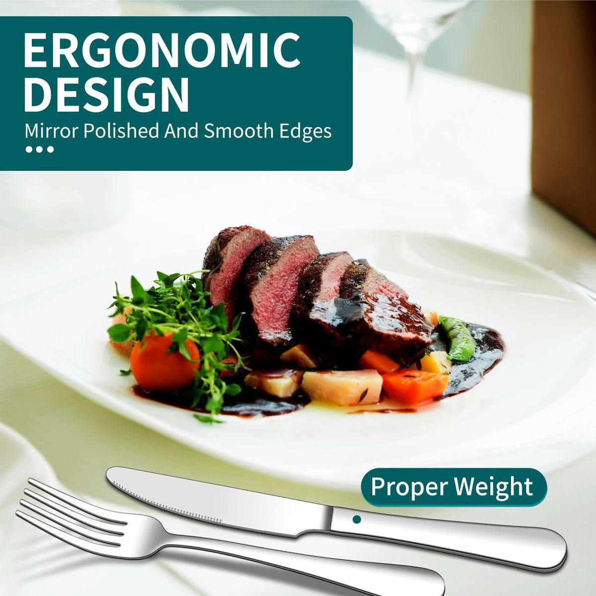 20 Piece Silverware Set, ENLOY Stainless Steel Solid Flatware Cutlery for 4, Modern & Elegant Design, High Quality Gift