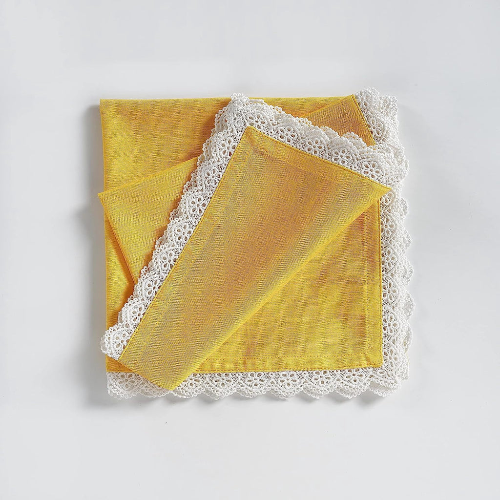 Fingercraft Cloth Napkin, Soft Quality Cotton Linen Blend Fabric, Dinner Napkins with Premium White Lace, 6 Pack, 20”x20” Aqua