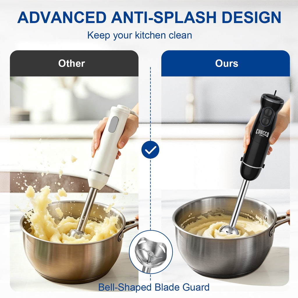 CUOCCO PRO Immersion Blender Handheld, 1100W Hand Blender with 21 Speeds & Turbo, Hand Mixer for Smoothies, Soups & Baby Food, Dishwasher Safe, Red