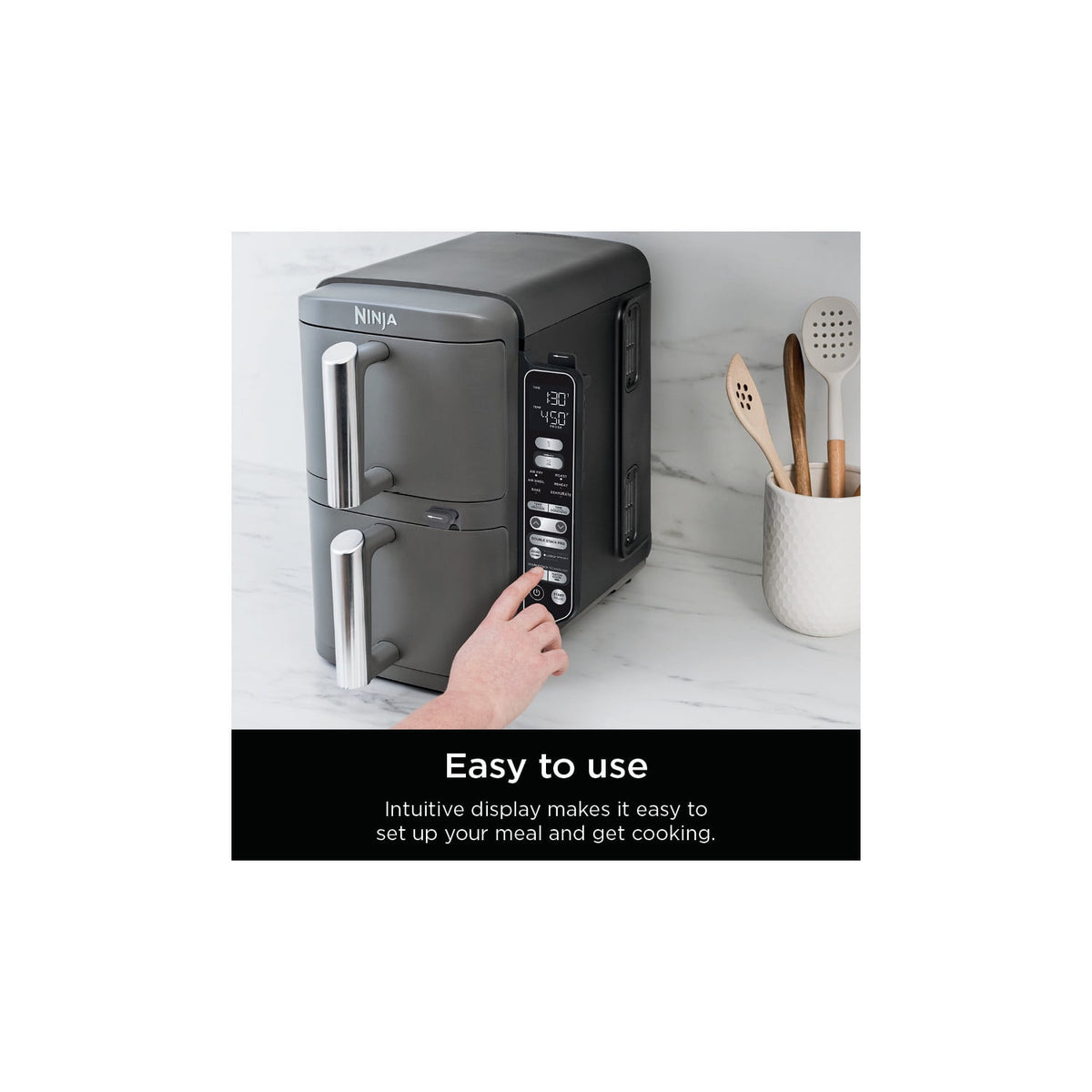 Ninja DoubleStack Smart XL Air Fryer 10-Qt, Smart Cook & Thermometer, 2 Baskets, Space Saving, SL451 Deep Gray