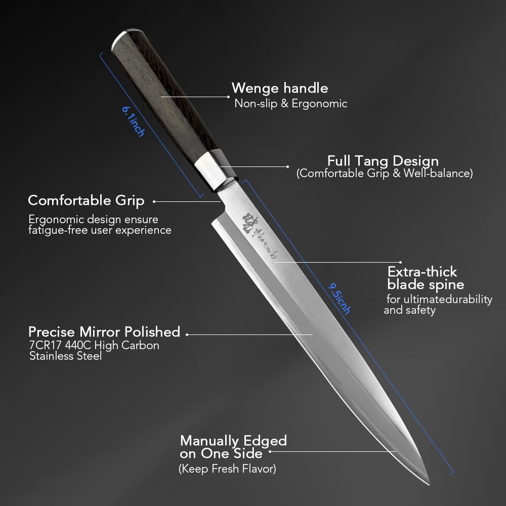 Japanese Sushi Knife 9.5inch Chef Knife for Sashimi Fish,High Carbon Stainless Steel Slicing Meat Knife with Box