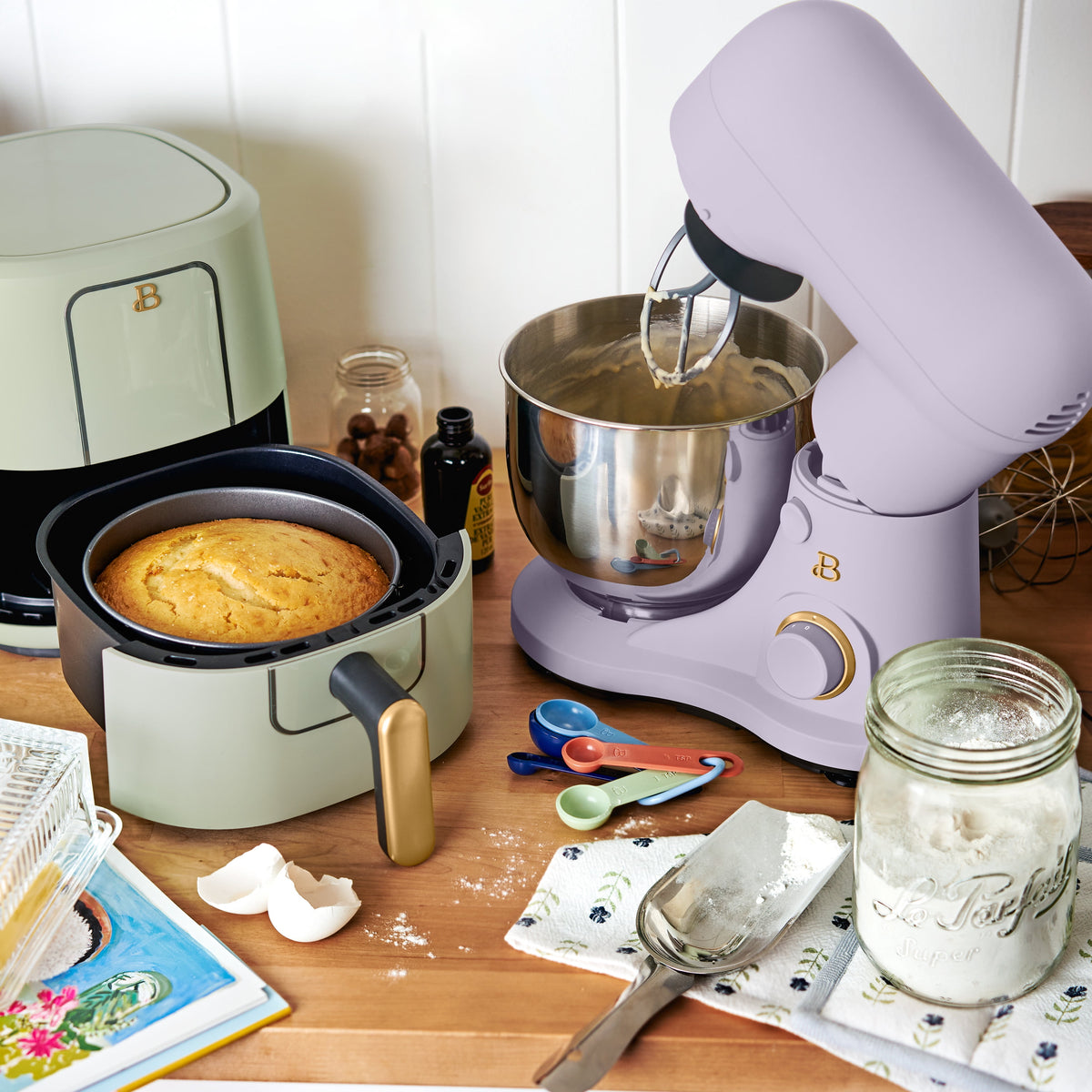 Beautiful 3.5 Qt Stand Mixer with Flat Beater, Dough Hook, Balloon Whisk, Chocolate by Drew Barrymore