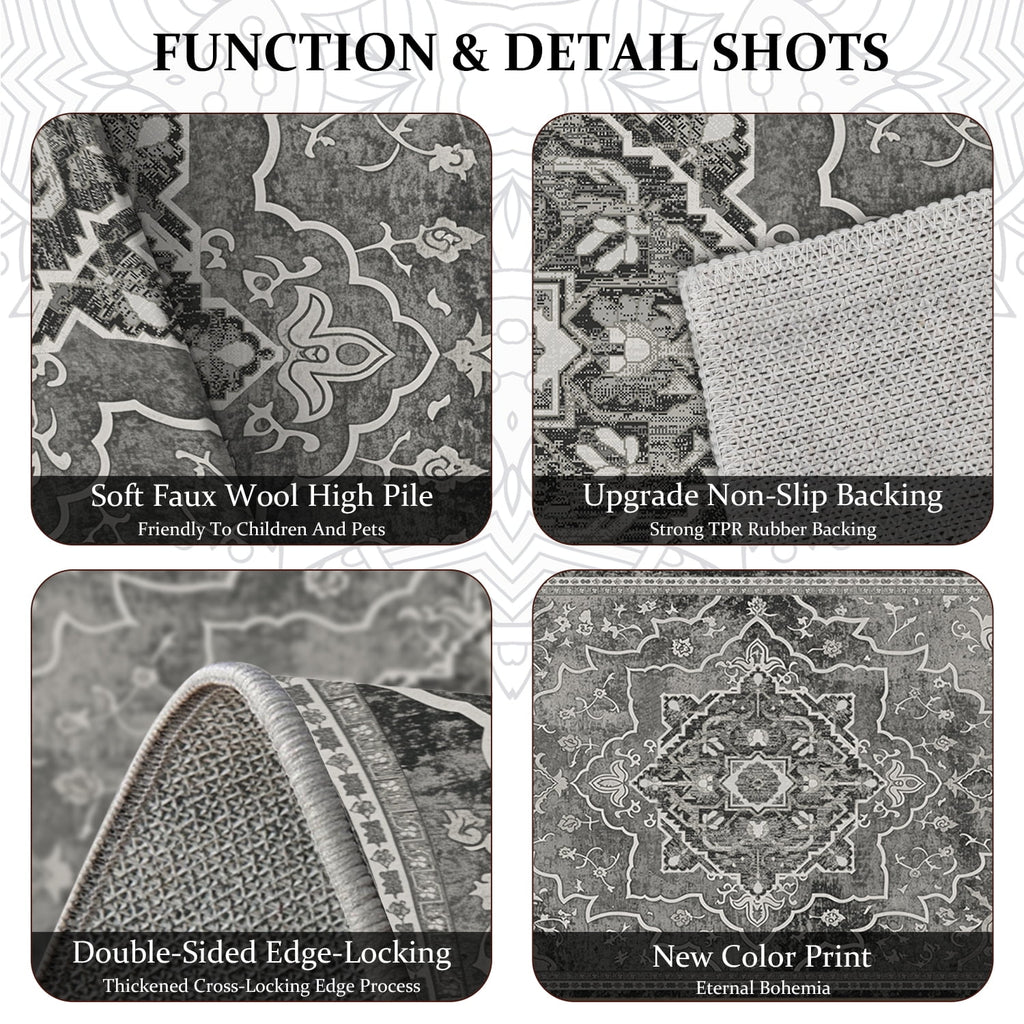 TECHVIDA Kitchen Rug Set 3 Piece,Non Slip Machine Washable Kitchen Mats, Farmhouse Hallway Doormat for Home Floor and Living Room,Gray