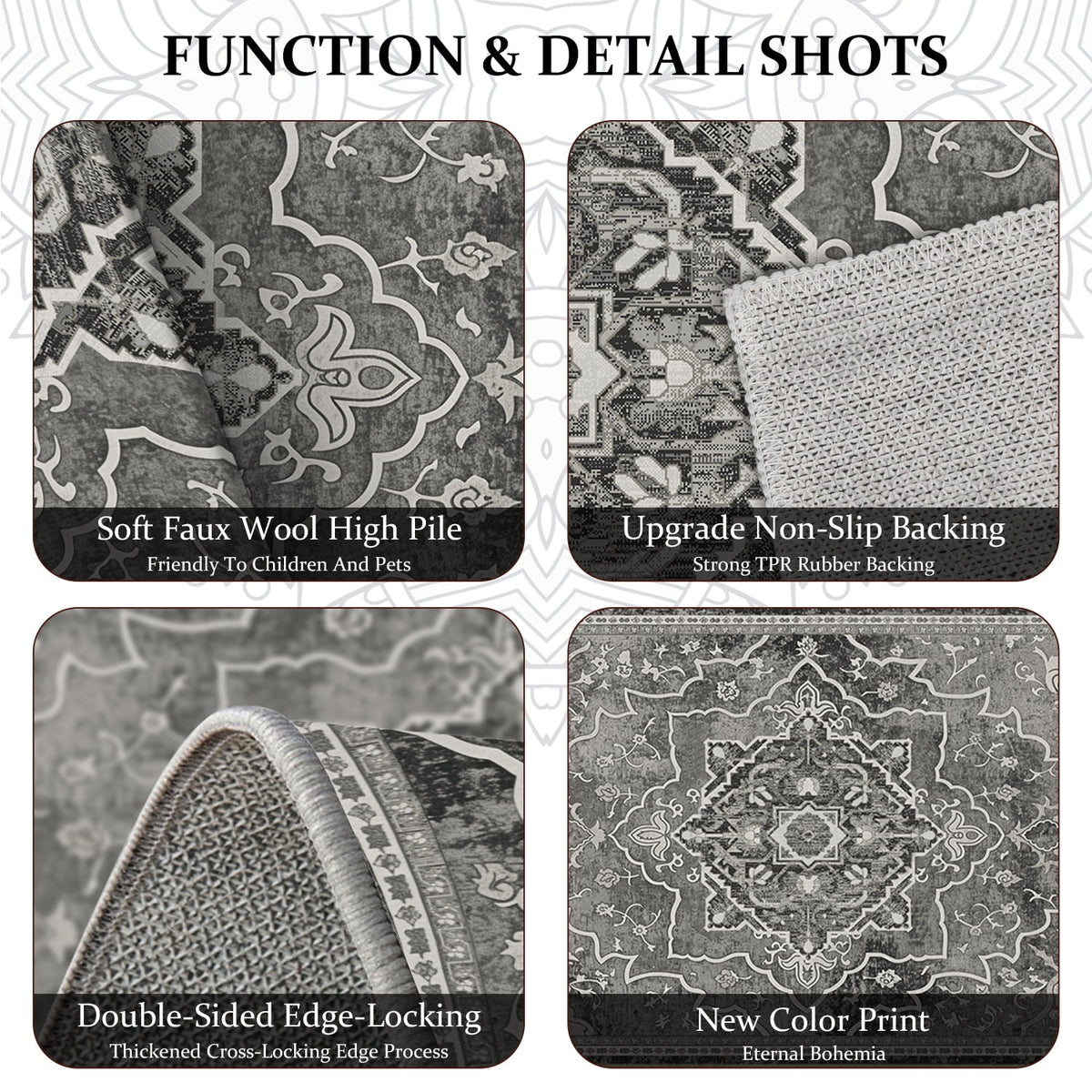 TECHVIDA Kitchen Rug Set 3 Piece,Non Slip Machine Washable Kitchen Mats, Farmhouse Hallway Doormat for Home Floor and Living Room,Gray