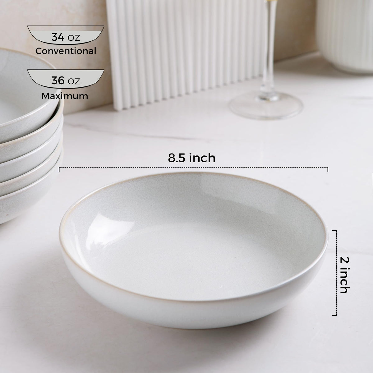 AmorArc 8.5'' Large Ceramic Pasta Bowls Set, 36oz Stoneware Bowls Set of 6 for Kitchen, Reavtive Glaze Bowls-Microwave,Dishwasher Safe for Pasta,Salad,Oatmeal-Ceylon Blue