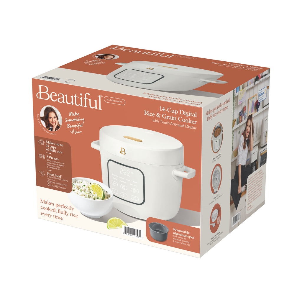 Beautiful 14-Cup Cooked, 6-Cups Uncooked Electric Rice and Grain Cooker, EverGood Ceramic Nonstick Coating, Thyme Green by Drew Barrymore