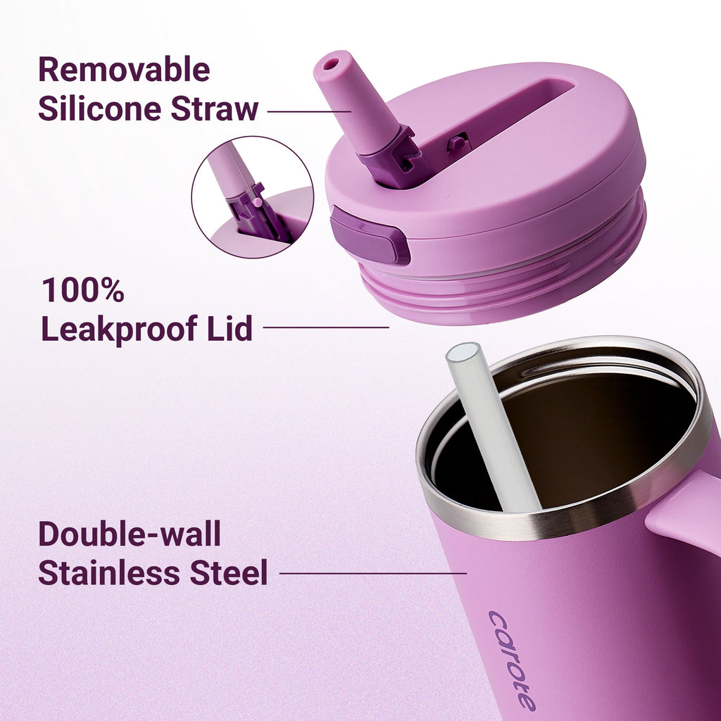 Carote Insulated Stainless Steel Tumbler with Handle and Lid, Leakproof Double Wall Vacuum Travel Mug, Reusable Cup for Hot & Cold Drinks, Pink, 32oz