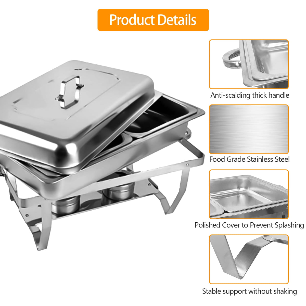 Jacgood Chafing Dish Buffet Set 4 Pack 8QT, Stainless Steel 2 Pans Food Warmer Set, Rectangular Buffet Server with Tongs & Spoons for Parties, Catering, Banquets, Events
