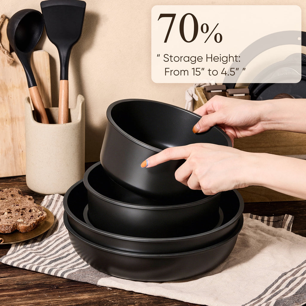 Carote 24-Piece Nonstick Cookware Set, Pots and Pans Set with Detachable Handle, Induction Compatible, Oven & Dishwasher Safe, Black