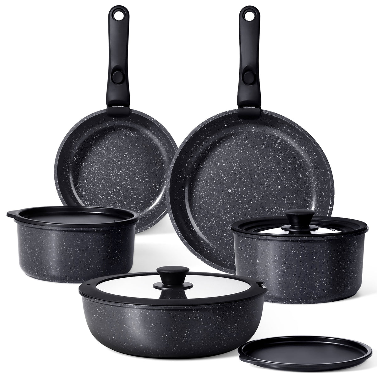 Gipp 11pcs Ceramic Cookware Sets, Pots and Pans Set Non Stick with Removable Handle, Oven & Dishwasher Safe,Induction Cookware