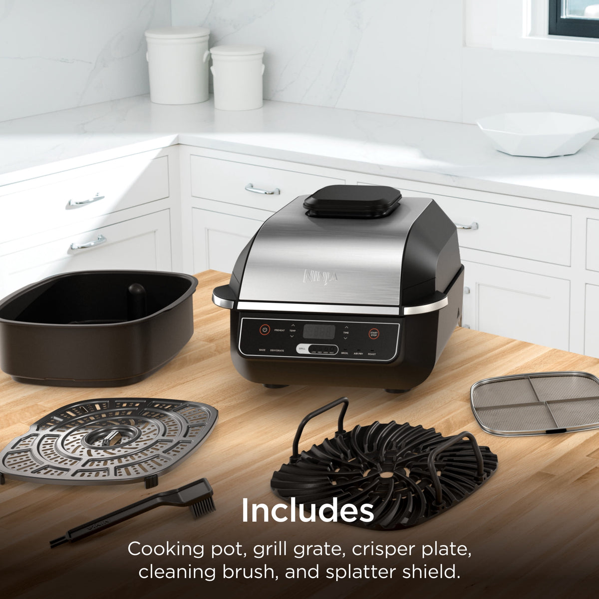 Ninja Foodi 4-Serving Electric Indoor Grill & Air Fryer, 6-in-1 Grill & Air Fryer, Roast, Bake, Broil & Dehydrate, EG201, Black