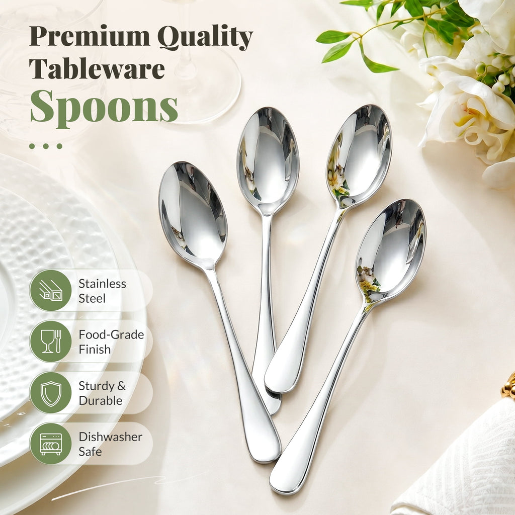 Astercook 24-Piece Dinner Spoon Set, 6.8'' Premium Food-Grade Stainless Steel Tablespoons Silverware, Mirror Polished & Dishwasher Safe Teaspoons, Heavy Duty Flatware for Kitchen, Restaurant & Party