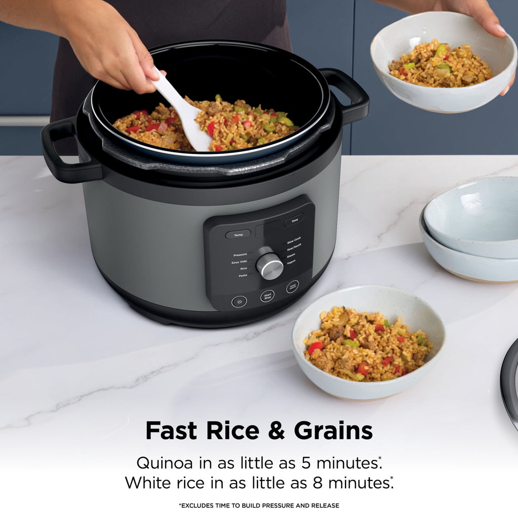 Ninja HyperHeat 8-in-1 Electric Pressure Cooker with SimpliServe Pot — 6.5 Qt, Cooks Up to 2X Faster, 1200W, Feeds 8–10, Sage Leaf