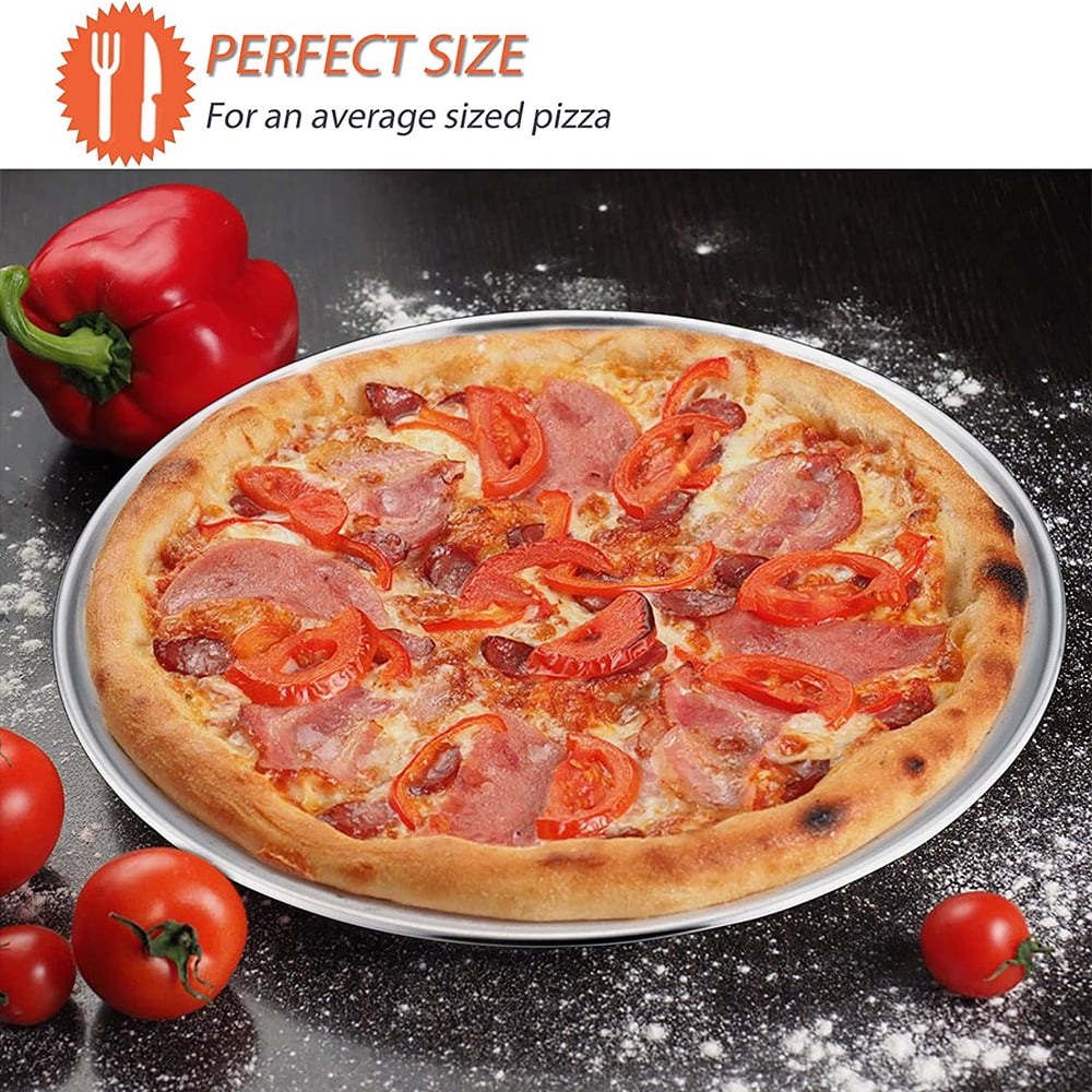 VeSteel Stainless Steel 12 inch Pizza Pan Set of 2, Metal Baking Tray Platter for Oven