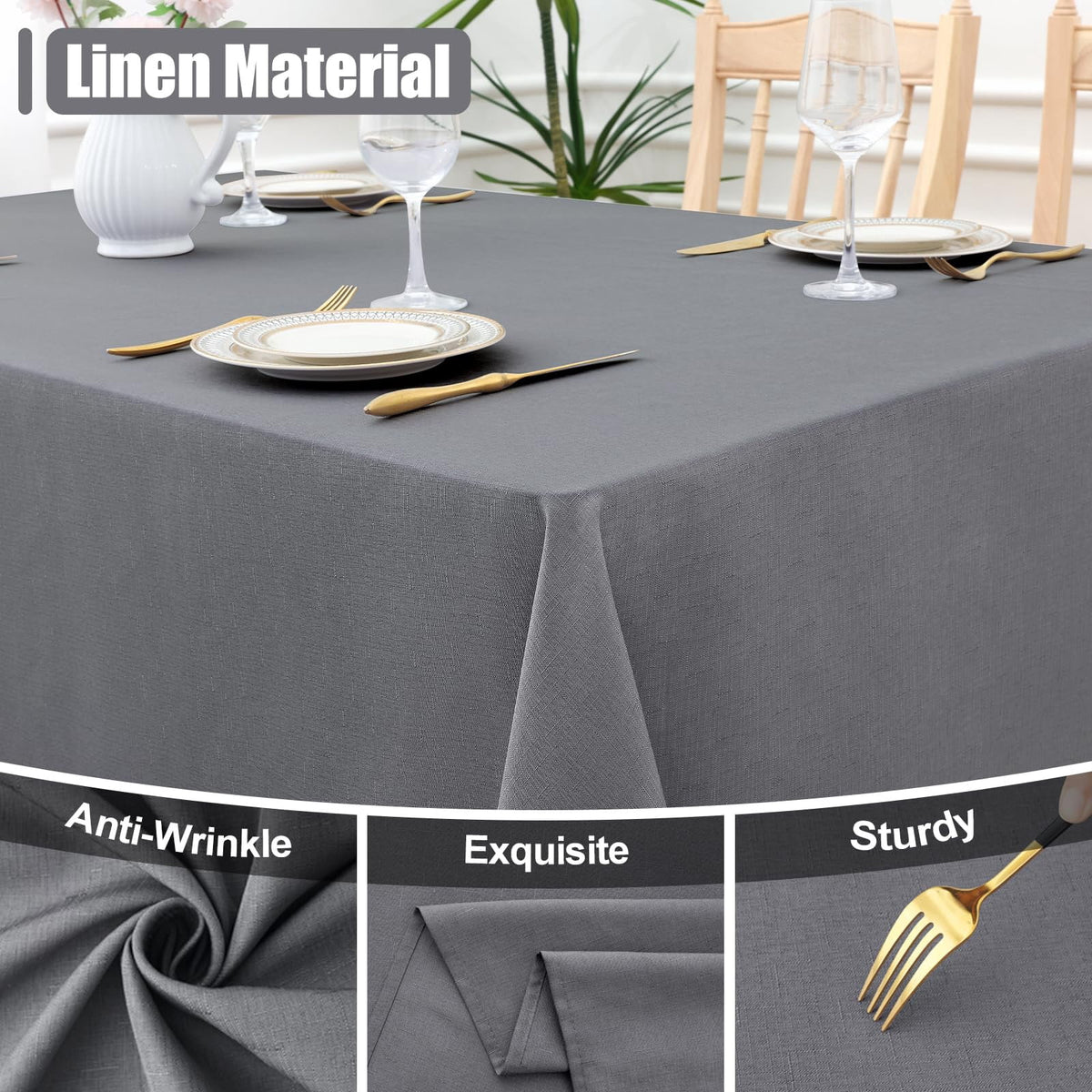 decorUhome Linen Rectangle Tablecloth 52x70 inch, Stain and Wrinkle Resistant Washable Table Cloth, Decorative Waterproof Fabric Table Cover for Dining Party, Sage Green