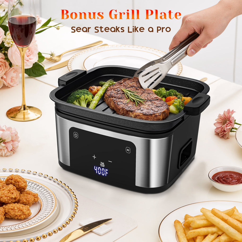 7.5QT Air Fryer with Grill Pan, Large Family Size for 2-7 People, LED View Window, 1450W Powerful Heating,Roasting,Baking, Nonstick Dishwasher Safe Basket, 92% Less Oil, 8 Presets & 100 Free Liners