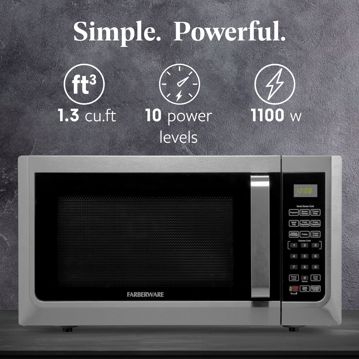 Farberware 1.1 cu ft Microwave Oven, 1000W Professional Countertop Microwave Oven, Stainless Steel