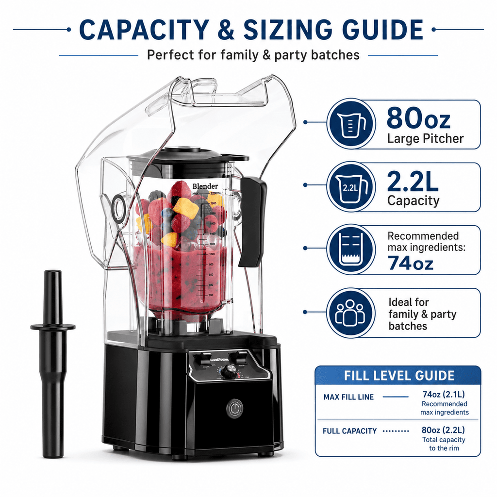 WantJoin Blender-Commercial Blender with Soundproof Shield, Enclosure 2200W ,Quiet Professional-Grade Power,Self-Cleaning,Gray