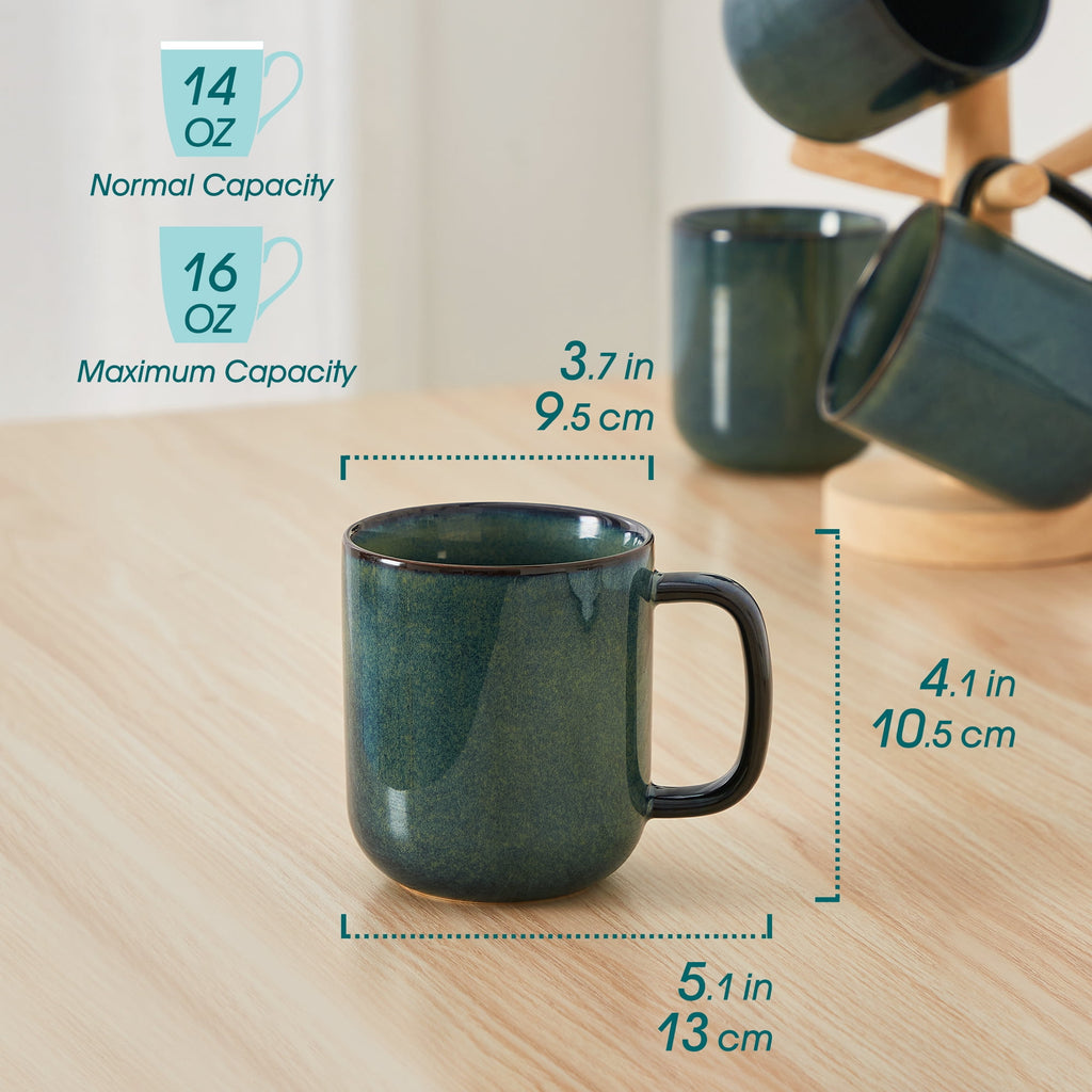 Malacasa Stoneware Coffee Mugs Set, 12 oz Coffee Cups Set of 4, Dishwasher & Microwave Safe, Green