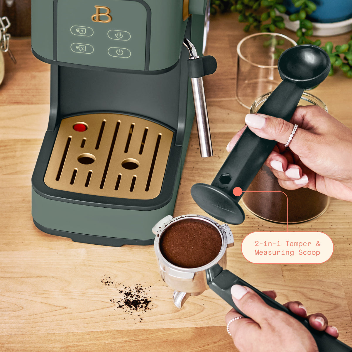 Beautiful by Drew Barrymore Slim Espresso Machine, 20-Bar Pressure, Black Sesame