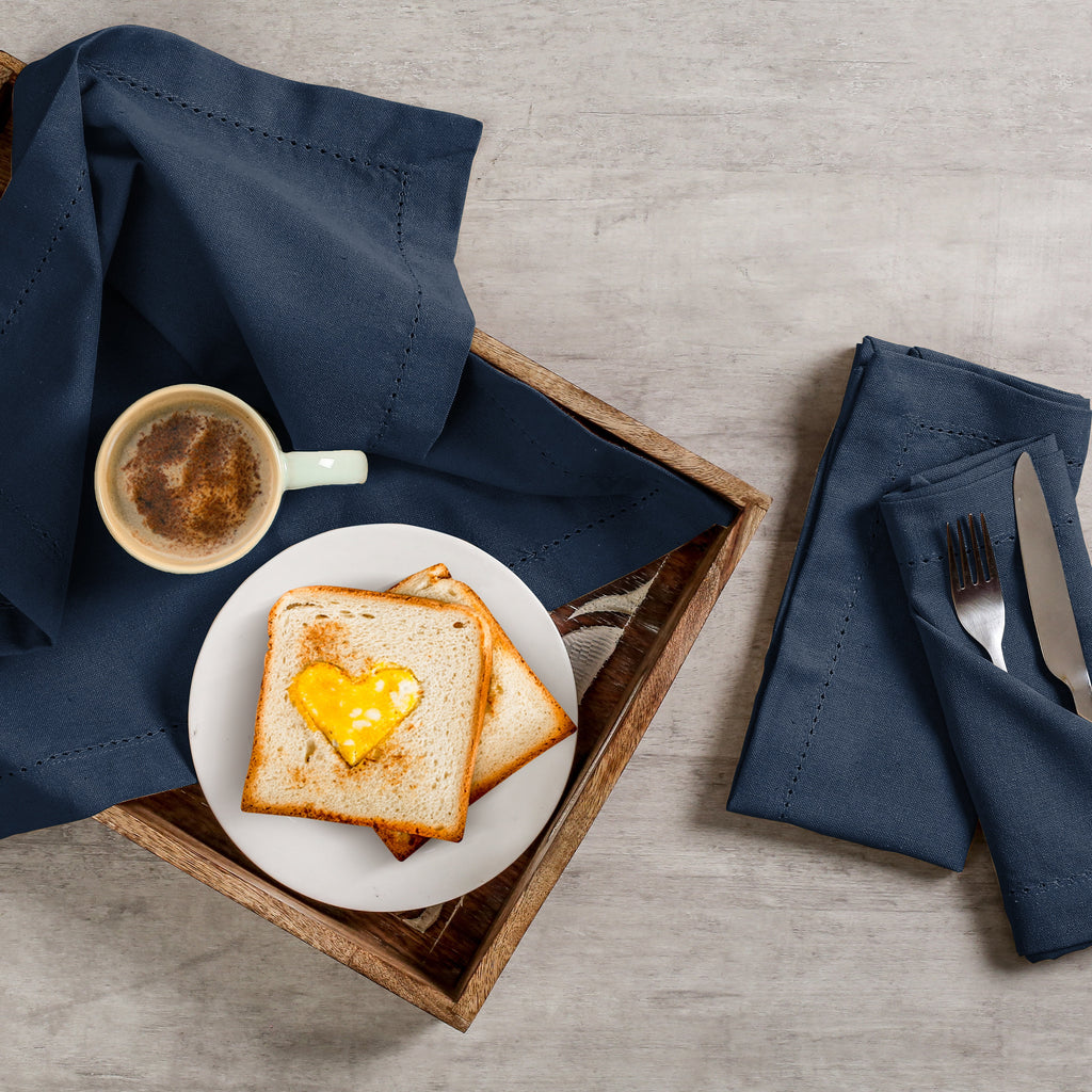 Twiny Threads Set of 4 Hemstitch Reusable Cloth Dinner Napkins - Navy