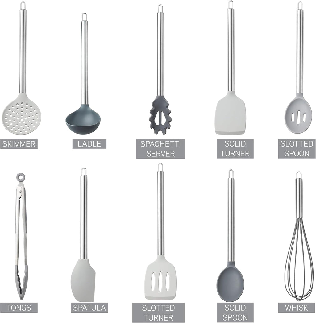 COOK WITH COLOR Kitchen Utensils Set, 10-Piece Cooking Utensils with Holder, Teal