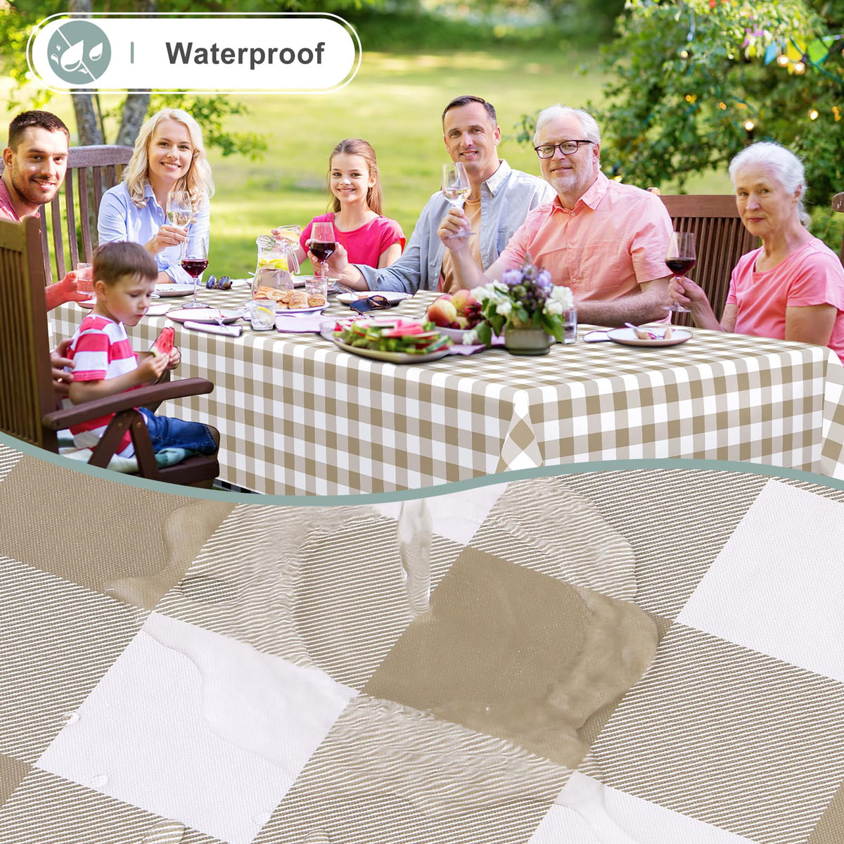 decorUhome Rectangle Tablecloth, Waterproof Vinyl Flannel Backed Table Cloth, Buffalo Wipeable Plastic Table Cover for Kitchen and Outdoor, Black and White, 60" x 84"