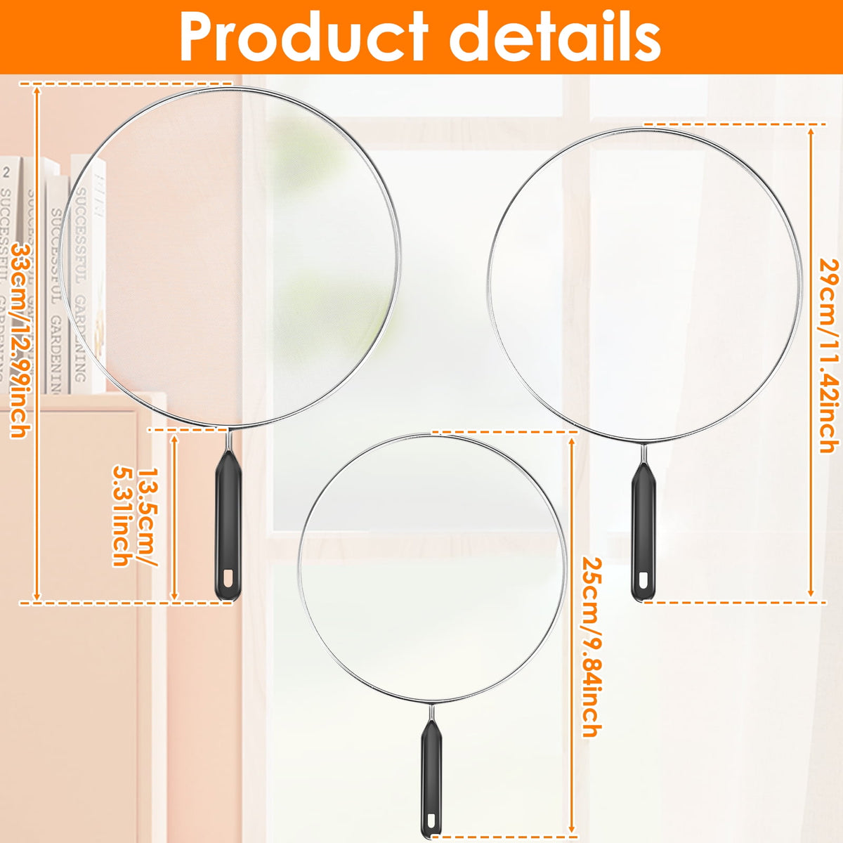 Ihvewuo 3 Pack Stainless Steel Mesh Splatter Screen for Cooking Frying Pan Splash-Proof Oil Splatter Guard 9.8 in+11.4 in+13 in