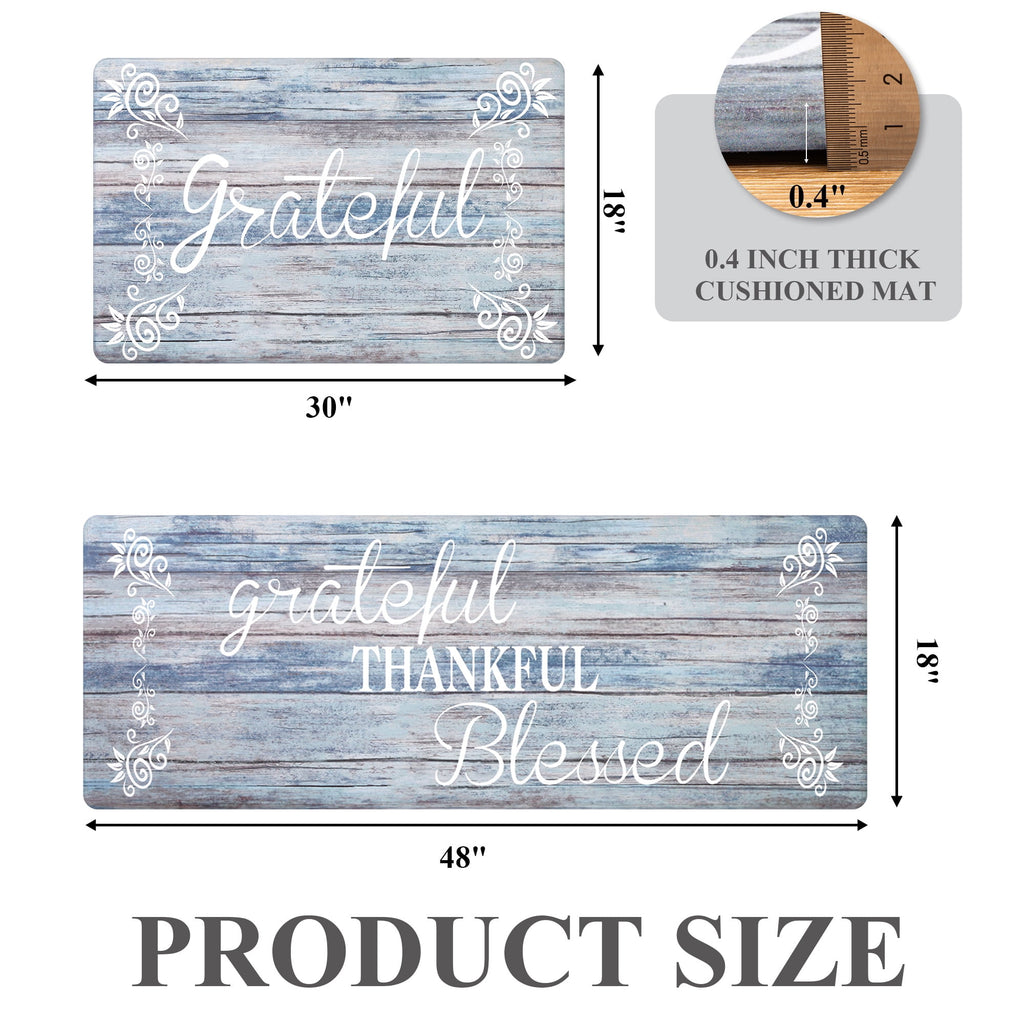 MeyJey Farmhouse Kitchen Rug Set of 2, Non-Slip Anti-Fatigue Waterproof Cushioned Mat for Kitchen, Dining & Laundry Room, 18"x30"+18"x48" Teal/Brown