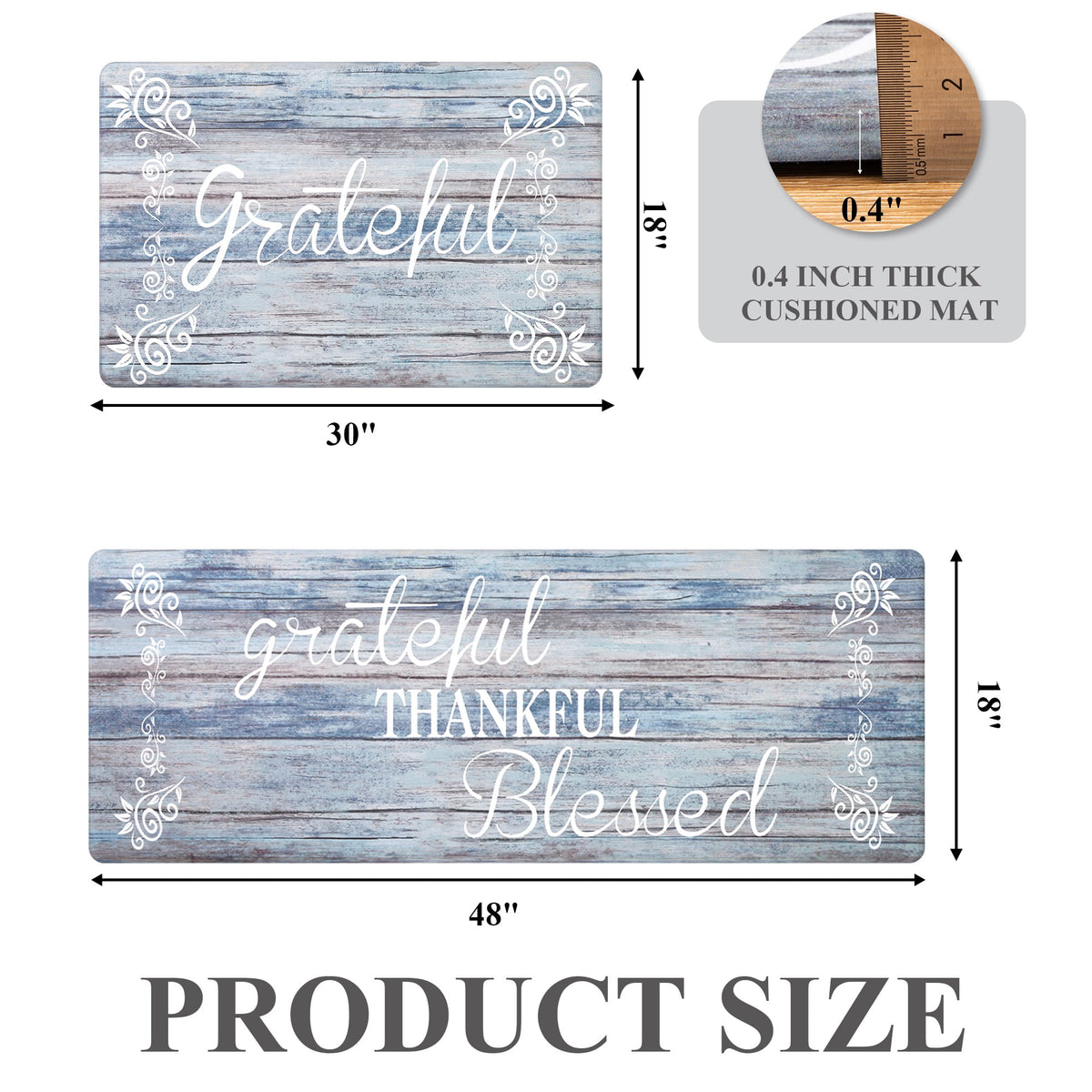 MeyJey Farmhouse Kitchen Rug Set of 2, Non-Slip Anti-Fatigue Waterproof Cushioned Mat for Kitchen, Dining & Laundry Room, 18"x30"+18"x48" Teal/Brown