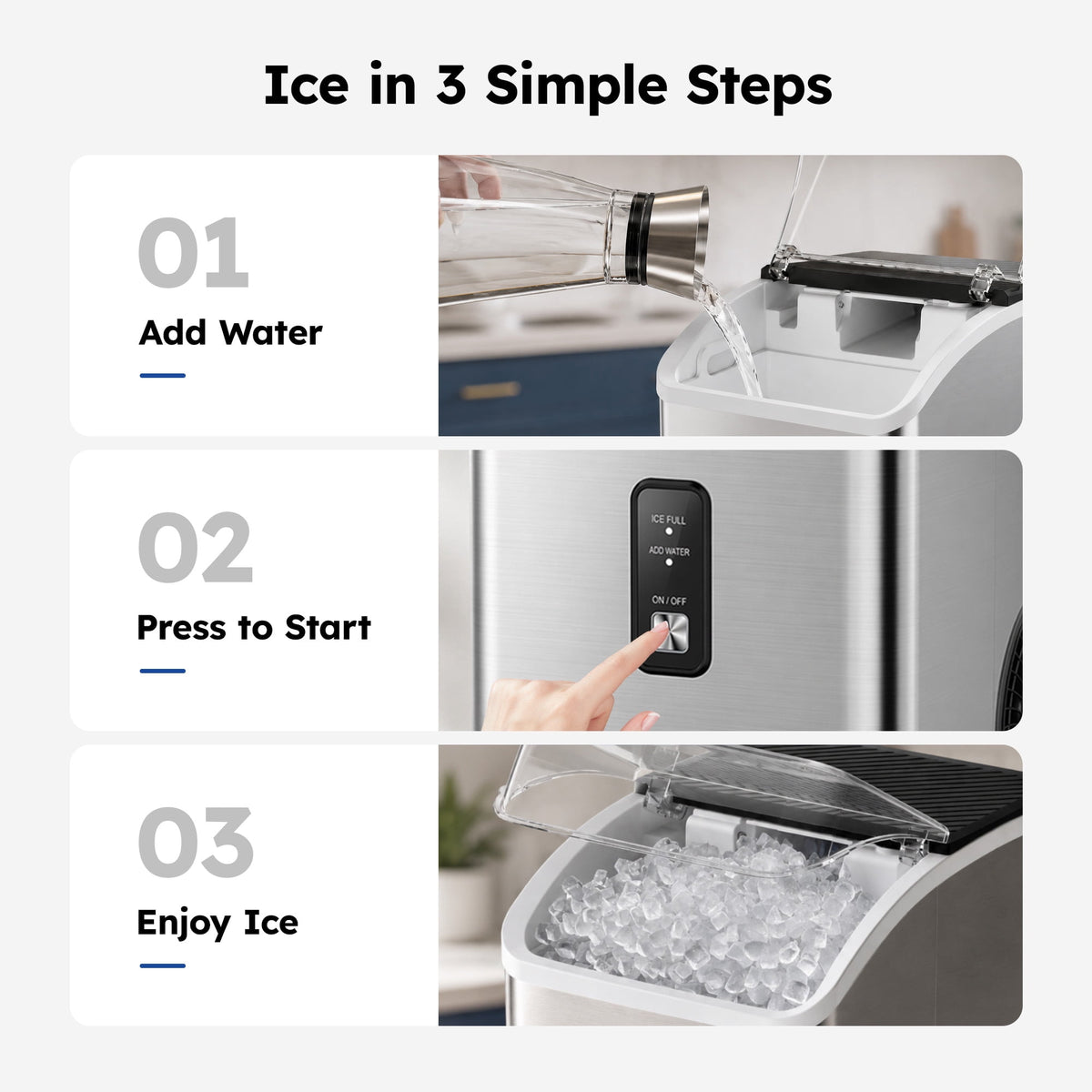 SIMZLIFE Countertop Nugget Ice Maker, 35 Lbs/24H Soft Chewable Pellet Ice, Ready in 7 Minutes, Self-Cleaning Ice Machine, Stainless Steel