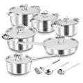 15 Piece Stainless Steel Cookware Set, Pots and Pans Set with Lids Non Toxic, Kitchen Induction Cookware with Utensil Sets For Oven & Dishwasher ,Heavy Premium Kitchen Cooking