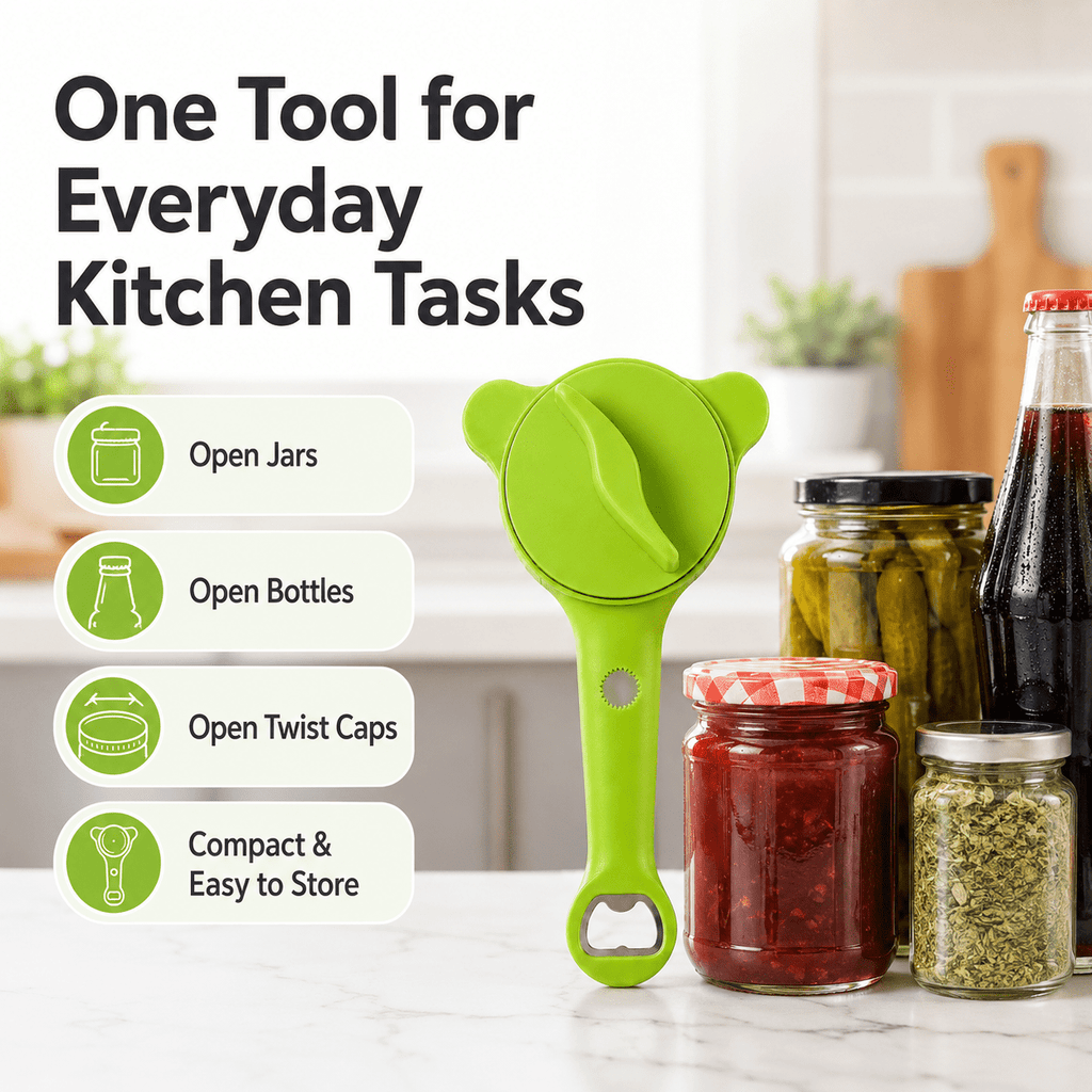 MOJINO Adjustable Jar Opener for Seniors, 4-in-1 Jar and Bottle Opener for Weak Hands, Arthritis, Fits 1-3.5 Inch Lids, Easy Grip Kitchen Gadget