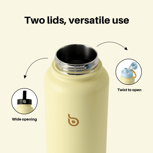 BOTTLE BOTTLE 32 oz Insulated Water Bottle Stainless Steel Water Bottle with Two Lids and Handle Double Walled BPA-Free Keeps Drinks Cold for 12 Hours and Hot for 24 Hours (ButterLatte)