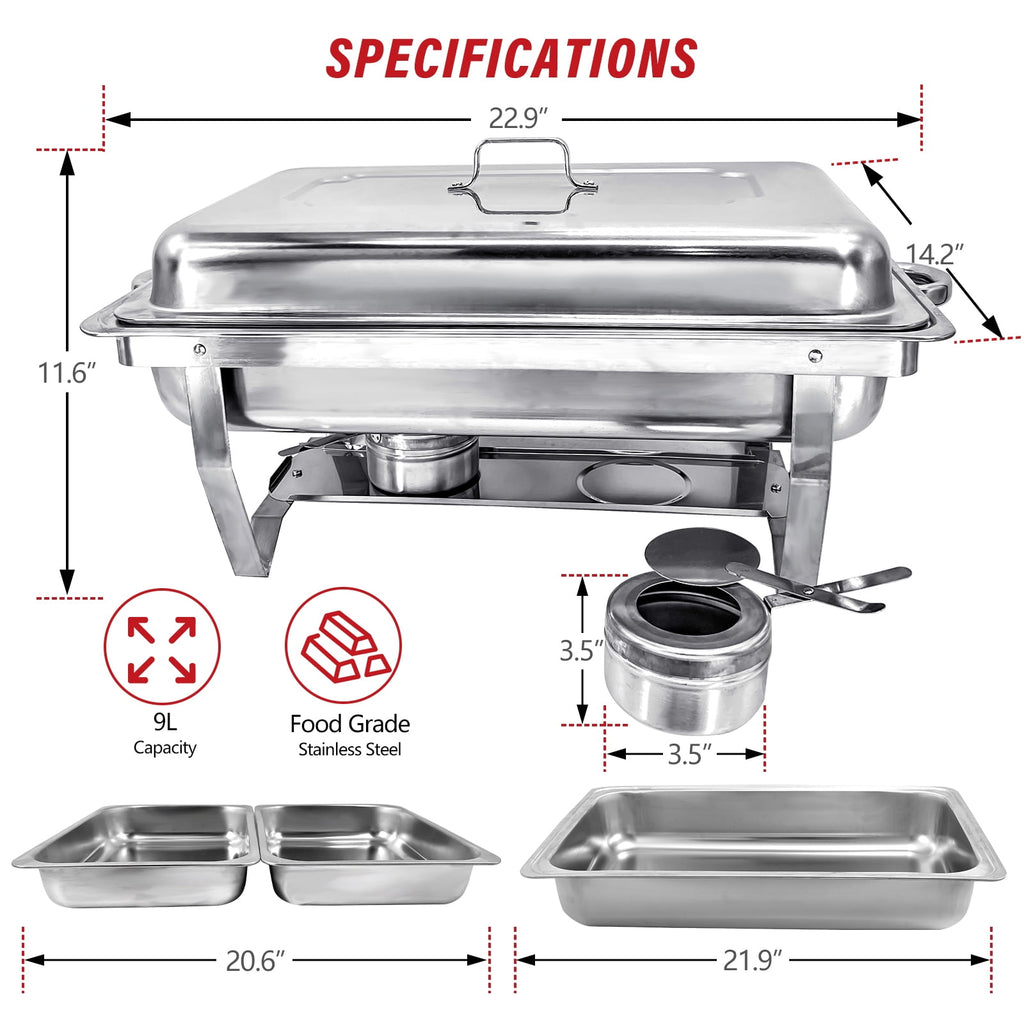 Jacgood 5 Pack Chafing Dish Buffet Set 8Qt. Foldable Rectangular Chafer Set, Stainless Steel Catering Warmer Set W/Full Size Water Pan, Food Pan, Fuel Holder for Cooked Food Insulation