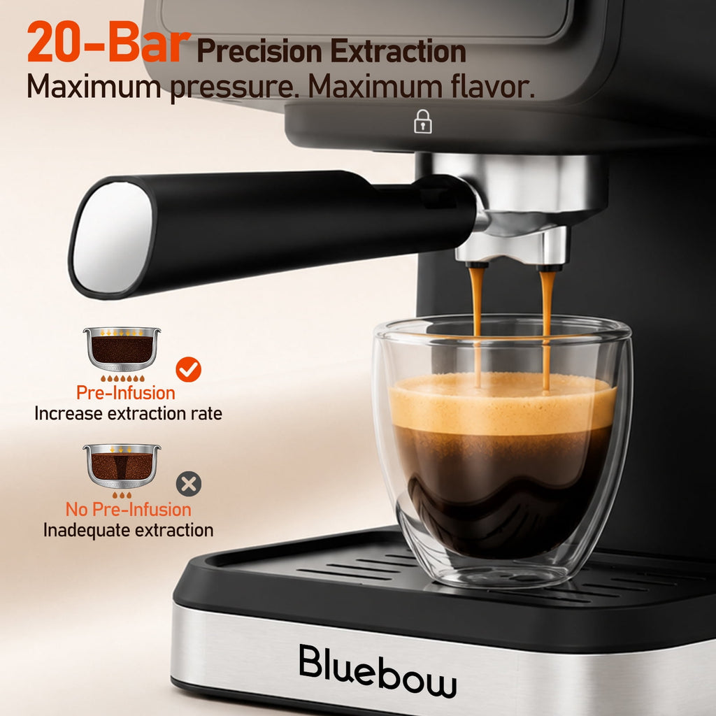 Espresso Machine with Milk Frother Steam Wand, 20 Bar Color Touchscreen Coffee Maker for Americano Cappuccino Latte, Compact for Home Office, Black
