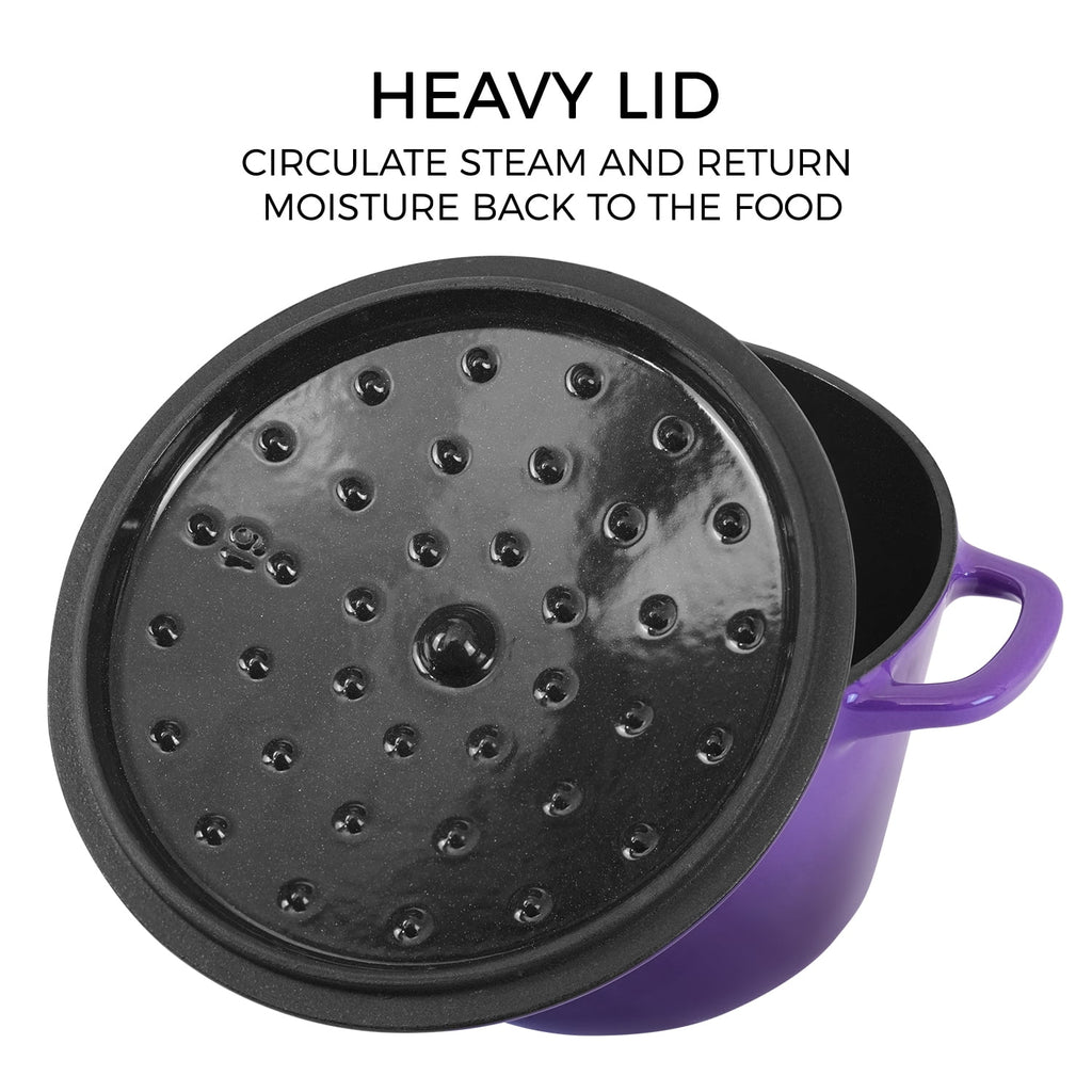 Flavehc Dutch Oven Pot with Lid 2.8 qt Cast Iron Dutch Oven for Bread Baking Slateblue Enameled Cast Iron Rice Pot with Handels
