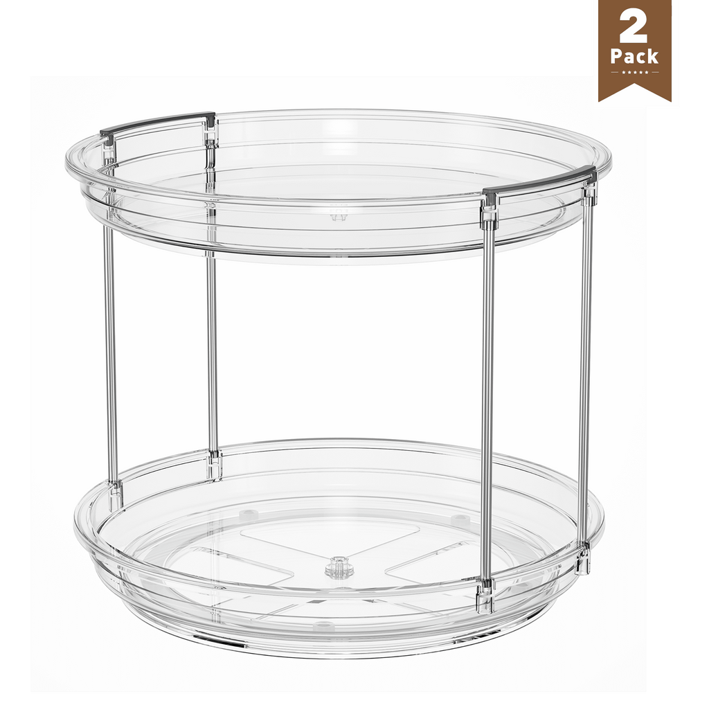 ROSSNY 2 Pack 9.25" 2-Tier Lazy Susan Turntable Organizer Countertop Kitchen Organization and Storage Spice Rack Bathroom Vanity Holder, Clear