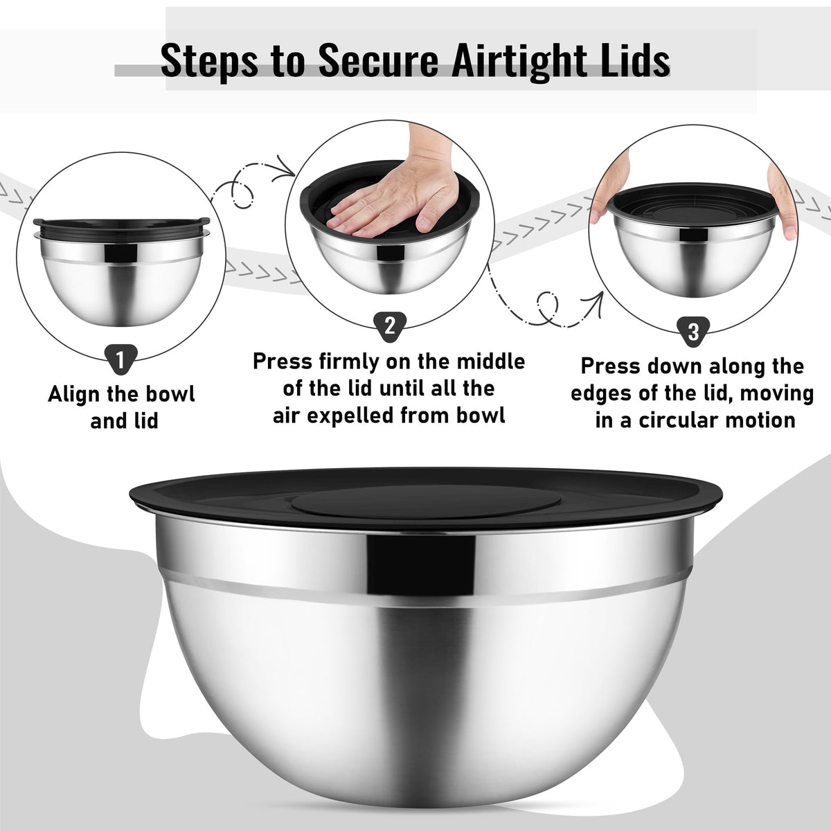 Mixing Bowls with Lids Set of 9, Vesteel Stainless Steel Mixing Bowls Metal Nesting Salad Bowls Attach with 3 Graters for Kitchen Grating/ Shredding, Size 4.6, 2.6, 2, 1.5, 1, 0.7 QT - Multi-Color