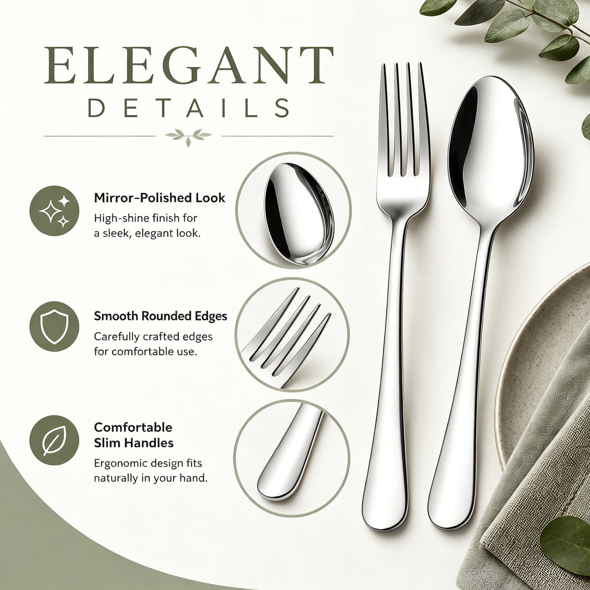 TINANA Silverware Sets, 24 PCS Flatware Set for 4, Stainless Steel Cutlery Utensil Set with Steak Knives Mirror Polished Forks and Spoons, Silver