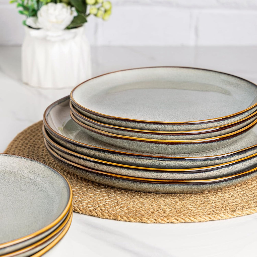 AmorArc Ceramic Dinner Plates Set of 6,10.5 Inch Handmade Reactive Glaze Stoneware Plates,Large Rustic Shape Dinnerware Dish Set for Kitchen, Microwave & Dishwasher Safe,Scratch Resistant-Pearl White