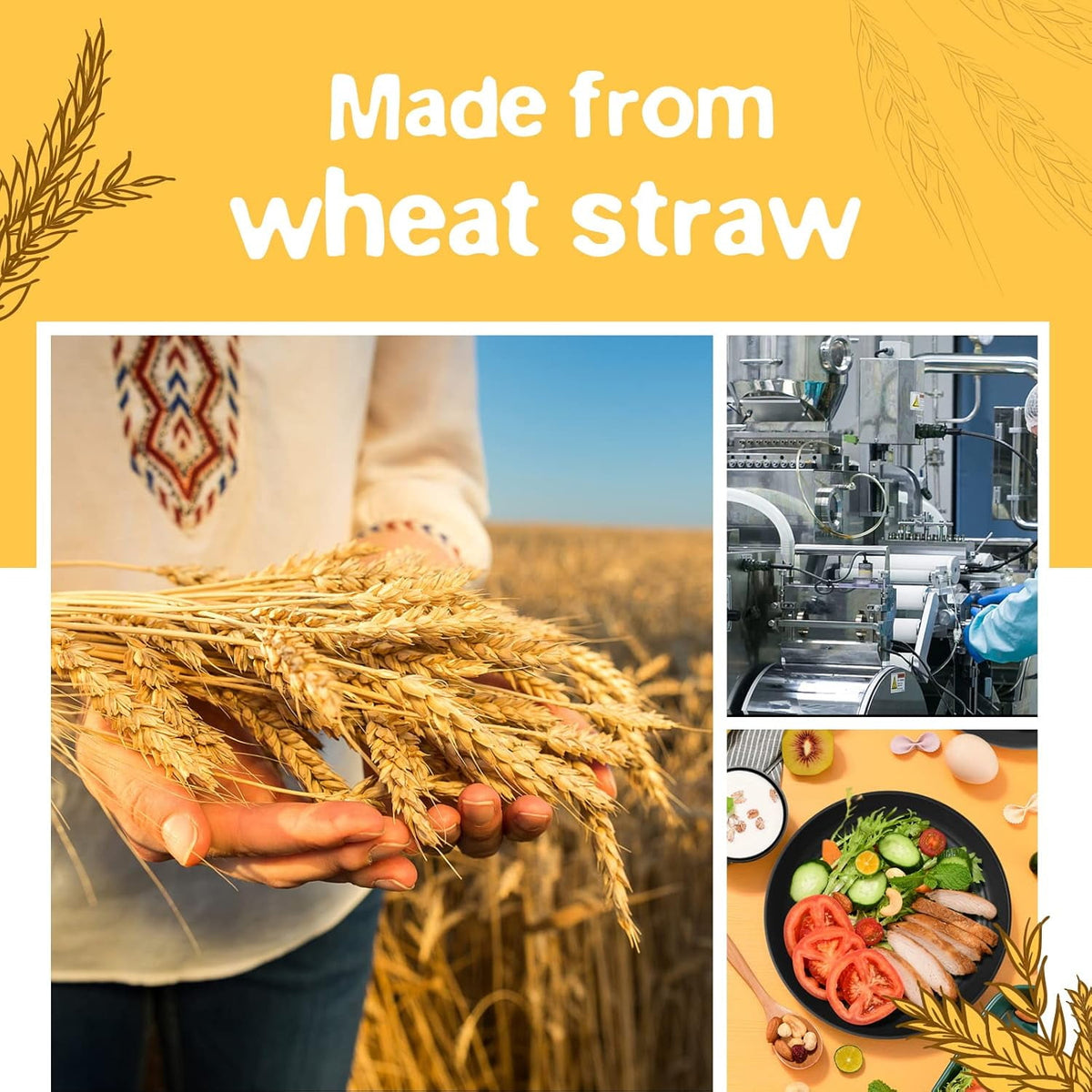 32-Piece Wheat Straw Dinnerware Set, Service for 8, Unbreakable Plates, Bowls & Cups, Eco-Friendly, Dishwasher Safe, , Apartments, Black